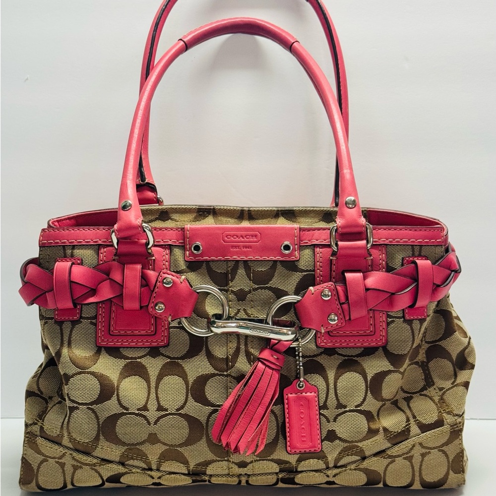 Coach Brown and Pink Signature Hampton Shoulder Bag